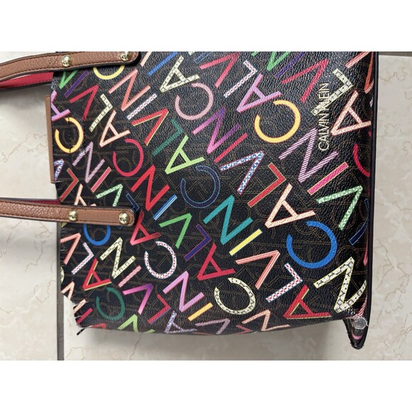 Calvin Klein Purse Dilan Shoulder Bag Colorful Logo Red Brown Medium Multicolor - Picture 4 of 15